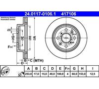 Disco freno ATE 24.0117-0106.1 anteriore, ventilato, 1 Pezzo