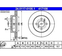 Disco freno ATE 24.0117-0108.1 anteriore, ventilato, 1 Pezzo
