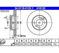 2x Disco freno ventilato 24.0118-0120.1 ATE per MITSUBISHI PROTON