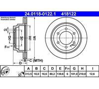 2x Disco freno ventilato 24.0118-0122.1 ATE per OPEL ISUZU