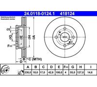2x Disco freno ventilato 24.0118-0124.1 ATE per TOYOTA STARLET