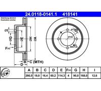 2x Disco freno ventilato 24.0118-0141.1 ATE per KIA HYUNDAI