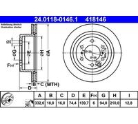2x Disco freno ventilato 24.0118-0146.1 ATE per MITSUBISHI PAJERO IV