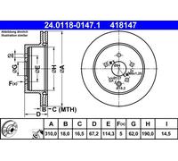 2x Disco freno ventilato 24.0118-0147.1 ATE per LEXUS IS II IS C GS