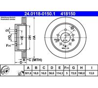 2x Disco freno ventilato 24.0118-0150.1 ATE per MAZDA CX-7