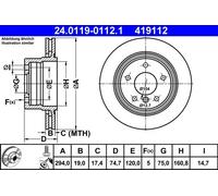 ATE Disco freno 24.0119-0112.1 posteriore ventilato altamente carbonizzato 1 pezzo