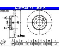 2x Disco freno ventilato 24.0120-0115.1 ATE per OPEL CHEVROLET DAEWOO