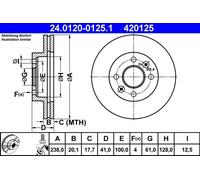 2x Disco freno ventilato 24.0120-0125.1 ATE per RENAULT NISSAN