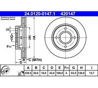 2x Disco freno ventilato 24.0120-0147.1 ATE per FORD MAZDA