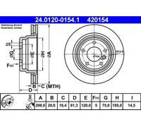 2x Disco freno ventilato 24.0120-0154.1 ATE per BMW 5 5 Touring