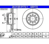 ATE Disco freno 24.0120-0172.1 ventilato - Coppia per AUDI V8/100 C4 A6 C4