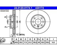 2x Disco freno ventilato 24.0120-0174.1 ATE per OPEL CORSA C