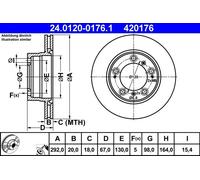 2x Disco freno ventilato 24.0120-0176.1 ATE per PORSCHE BOXSTER