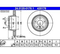 Disco freno ATE 24.0120-0178.1 posteriore, ventilato, altamente carbonizzato, 1 Pezzo