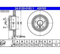 Disco freno ATE 24.0120-0183.1 posteriore, ventilato, altamente carbonizzato, 1 Pezzo