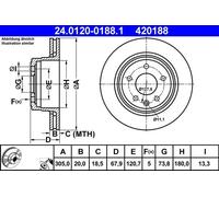 2x Disco freno ventilato 24.0120-0188.1 ATE per JAGUAR XJ XK 8 Convertible