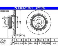 ATE Disco freno 24.0120-0195.1 posteriore ventilato altamente carbonizzato 1 pezzo