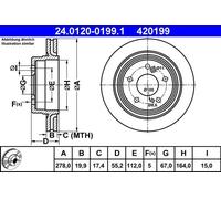 2x Disco freno ventilato 24.0120-0199.1 ATE per MERCEDES-BENZ 124 T-Model