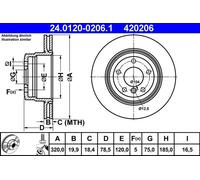 2x Disco freno ventilato 24.0120-0206.1 ATE per BMW X5 X6