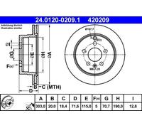 2x Disco freno ventilato 24.0120-0209.1 ATE per OPEL CHEVROLET