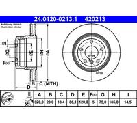 ATE Disco freno posteriore 24.0120-0213.1 ventilato altamente carbonizzato 1 pezzo