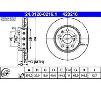 2x Disco freno ventilato 24.0120-0216.1 ATE per SUZUKI SWIFT III