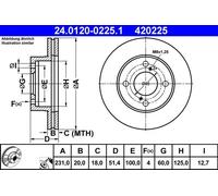 ATE disco freno 24.0120-0225.1 ventilato diametro 231 spessore 20 mm 4 fori