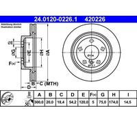 2x Disco freno ventilato 24.0120-0226.1 ATE per BMW Z4 Roadster