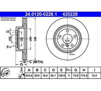 2x Disco freno ventilato 24.0120-0228.1 ATE per BMW Z4 Roadster
