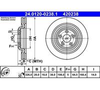 2x Disco freno ventilato 24.0120-0238.1 ATE per JAGUAR XJ XF I S-TYPE II