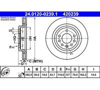 2x Disco freno ventilato 24.0120-0239.1 ATE per SAAB 9-3 9-3 Familiare