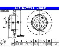 2x Disco freno ventilato 24.0120-0253.1 ATE per LAND ROVER RANGE ROVER III