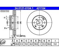 2x Disco freno ventilato 24.0121-0104.1 ATE per HONDA CIVIC V Hatchback