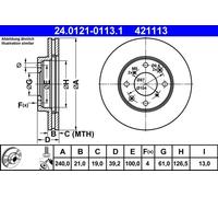 2x Disco freno ventilato 24.0121-0113.1 ATE per HONDA CAPA JAZZ II LOGO