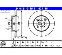 2x Disco freno ventilato 24.0121-0115.1 ATE per HONDA JAZZ II JAZZ III