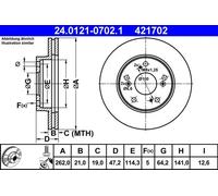 2x Disco freno ventilato 24.0121-0702.1 ATE per HONDA CIVIC VII Hatchback CR-Z