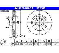 Disco freno ATE 24.0122-0100.1 anteriore, ventilato, altamente carbonizzato, 1 Pezzo