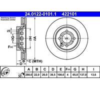 Disco freno ATE 24.0122-0101.1 anteriore, ventilato, altamente carbonizzato, 1 Pezzo