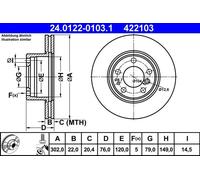 Disco freno ATE 24.0122-0103.1 anteriore, ventilato, altamente carbonizzato, 1 Pezzo