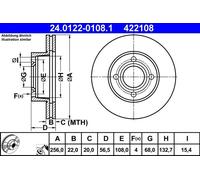 Disco freno ATE 24.0122-0108.1 anteriore, ventilato, altamente carbonizzato, 1 Pezzo