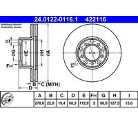 2x Disco freno ventilato 24.0122-0116.1 ATE