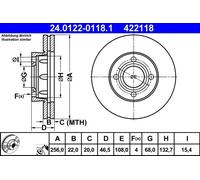 ATE Disco freno 24.0122-0118.1 ventilato per Audi 80 e 90 B3