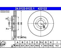 2x Disco freno ventilato 24.0122-0122.1 ATE per BMW 3 3 Touring 3 Cabriolet