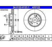 Disco freno ATE 24.0122-0123.1 anteriore, ventilato, altamente carbonizzato, 1 Pezzo