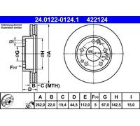 2x Disco freno ventilato 24.0122-0124.1 ATE per MERCEDES-BENZ 190