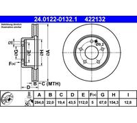 ATE Disco freno 24.0122-0132.1 anteriore ventilato altamente carbonizzato 1 pezzo