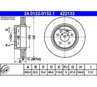Disco freno ATE 24.0122-0133.1 posteriore, ventilato, altamente carbonizzato, 1 Pezzo