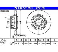 Disco freno ATE 24.0122-0139.1 anteriore, ventilato, altamente carbonizzato, 1 Pezzo