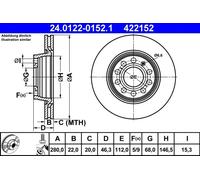 2x Disco freno ventilato 24.0122-0152.1 ATE per AUDI VW SEAT