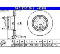 ATE Disco freno 24.0122-0159.1 anteriore, ventilato, altamente carbonizzato, 1 pezzo
